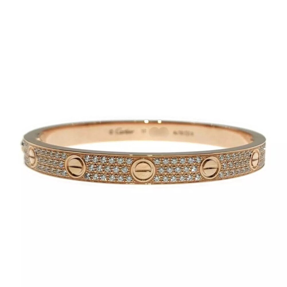 Cartier Love Bracelet Pave Diamond 18K Rose Gold Size 17